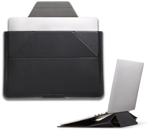 MOFT Laptoptasche Hülle & Laptop Ständer für 13,3 Zoll Laptop, Vegan Leder Laptoptasche mit Erweiterbarem Stauraum, 2 Verstellbare Winkel, Kompatibel mit MacBook Air/Pro 13,3 Zoll, Schwarz