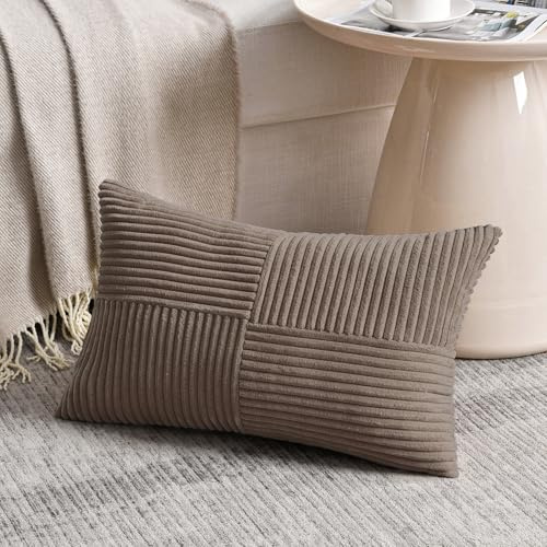 FDTERN 1 Stück Hellbraun Kissenbezug 30x50 cm Weich Kordsamt Kissenbezüge Kissenhülle Dekokissenbezug Sofakissen Dekokissen Boho Deko für Sofa Schlafzimmer Wohnzimmer Balkon (Ohne Kissenfüllung)