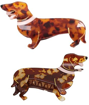 2 Pinzas para el Pelo,Pinza para el Mujeres y Niñas para Largo,Pinza para el Pelo para Mujer,Pinza para El Pelo de Perro Salchicha,Divertidas Pinzas para el Pelo de Animales de Acetato