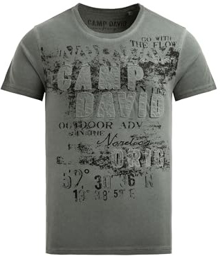 Camp David Herren T-Shirt im Used Look mit Logo-Applikationen Dusty Green, L