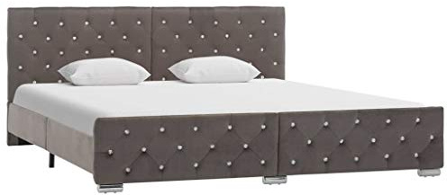 Mhdvray Bettrahmen 180x200 cm Grau Samt Doppelbett Modernes Kopfteil Massiver Holz-Stahl Gestell Jugendzimmer Schlafzimmer und Gästezimmer geeignet