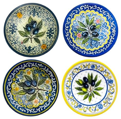 SIGNES GRIMALT Set of 4 Decorative Ceramic Olive Plates - Mediterranean Style - 16cm