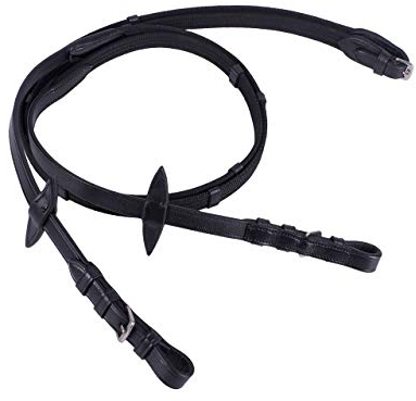 QHP Gurtzügel mit Lederstegen braun + schwarz (Warmblut, Schwarz)