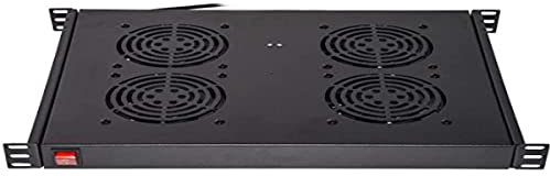 LINK ripiano per armadi rack LKFAN4R con 4 ventole sistema di ventilazione universale con termostato integrato in acciaio nero RAL9005 dimensioni 48,5x33x4,4 cm compatibile 19 pollici