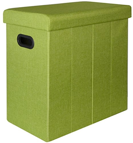 DuneDesign Faltbarer Wäschekorb 70L Wäschetruhe mit Deckel Wäschebox mit Griffen Wäschesammler Leinen-Optik Grün