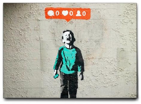 Giallobus - Gemälde - Banksy - Baby weint - Leinwand mit Standardrahmen - 70x50 - Bereit zum Aufhängen - Moderne Gemälde für zu Hause