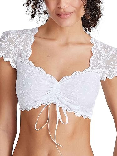 Nina von C. Dirndl-Bluse, Kurzarm Damen,38,Weiß