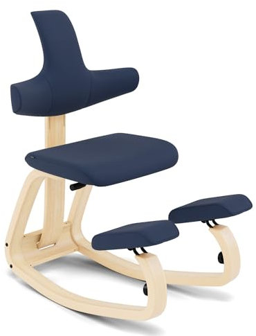Varier Thatsit Kniesthul, EIN Verstellbarer Kniestuhl mit Rückenlehne, Design von Peter Opsvik, Profitieren Sie von Einer 10-jährigen Garantie, Natur/Blau