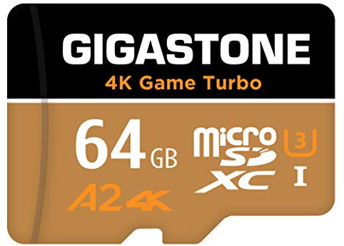 【5 Años Recuperación de Datos Gratis】 GIGASTONE Tarjeta de Memoria 64GB 4K Game Turbo, para GoPro Drone Switch 1 1, Velocidad de 95MB/s. Video 4K, A2 U3 V30 Tarjeta Micro SDXC con Adaptador SD.