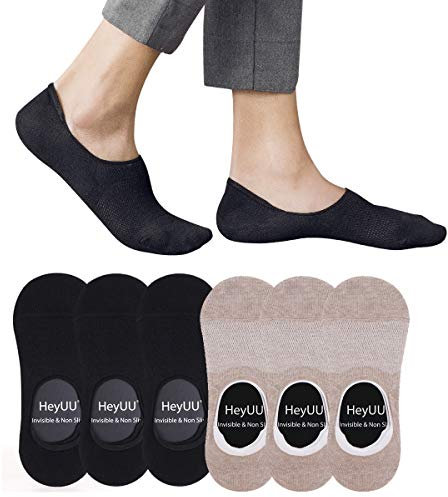 HeyUU 6 Paar Herren & Damen Baumwolle Kurze Sneakersocken Füßlinge Unsichtbare Sneaker Socken Mit 8 Rutschfeste Silikonstreifen(3x Schwarz+3x Beige,39-42)