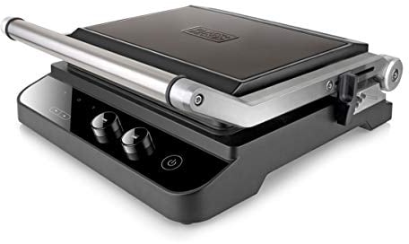 BLACK+DECKER BXGR2000E - Kontaktgrill, 2.000W, 2-in-1: glatte Platten und Grill, Zubereitung von Fleisch, Fisch, Gemüse, 180º Öffnung, Temperatur- und Zeitkontrolle mit LCD-Display