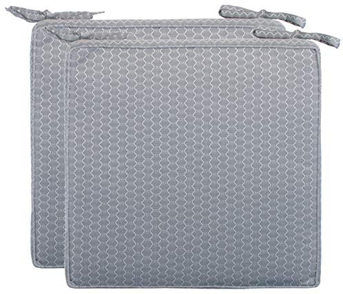 Brandsseller 2er Set Sitzkissen 40x40x4 cm – Wasser- & schmutzabweisende Stuhlkissen mit Bindebändern in Wabenstruktur – Für Innen & Außen – Garten, Terrasse, Küche – Hellgrau