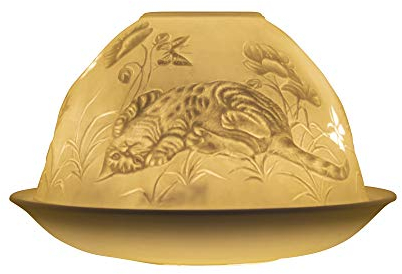 Nordic Light Tealight Candle Holder, Set of Shade & Plate, Cat Butterfly Living, Dining Room Table, Home Decor Accessories-Porcelain-One Size, White Patterned