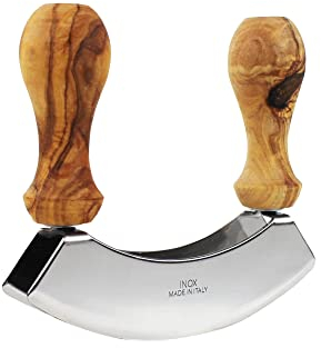 Wiegemesser mit Griffen aus Olivenholz, Messer Küchenhelfer aus Holz, Schneidemesser, Geschenkidee