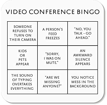 Video Conference Office Bingo Card Coaster - Funny Novelty Gift – Secret Santa and Office Quarantine Birthday Gifts for Colleagues – Lockdown Gifts – Social Distancing Alcohol Gift (9 cm x 9 cm)