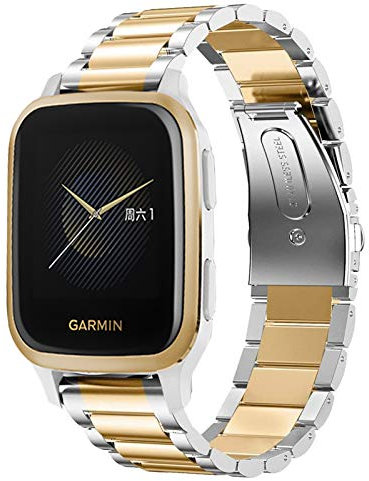 SkyBand Metal Acier Classique Bracelet De Remplacement Compatible pour Montres connectées Garmin Venu Sq (Oro & Plata)