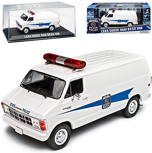 Dodge Ram B250 Transporter Weiss Indiana State Police Polizei 2. Generation 1979-1993 1/43 Greenlight Modell Auto