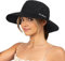 Sonnenhut für Damen, Sommer, UV-Schutz, Strandhut, breite Krempe, Netzstoff, Fischerhut mit Pferdeschwanz-Loch, faltbar, verstaubar, Schwarz, Medium