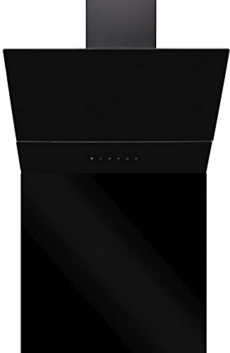 SIA AGTC60BL 60cm Black Angled Motorised Sliding Glass Cooker Hood Extractor Fan & SP60BL Toughened Glass Splashback