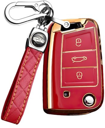 ontto TPU Coque de clé de Voiture Adapté pour Audi A1 Sportback 2019-2021 Sportback 30 2019 TFSI S-Line Télécommande TPU Cas Coque de Protection pour clé de Voiture avec Porte-clés 3 Boutons-Rouge