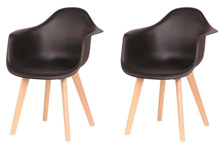 BenyLed Lot de 2 Chaise Salle à Manger, Fauteuils Scandinave de Chaise latérale Design Rétro avec Pieds en Bois de Hêtre (Noir)