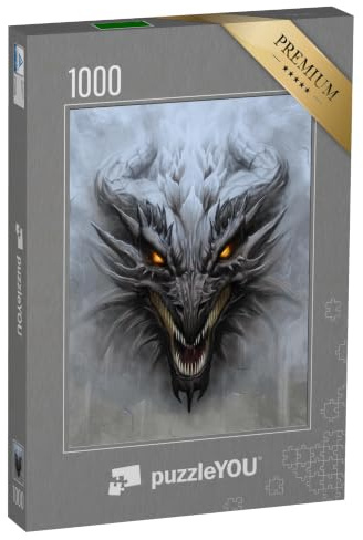 puzzleYOU: Puzzle 1000 Teile „Drachenkopf auf dem grauen Stein“ – aus der Puzzle-Kollektion Drache, Fantasy, Tiere aus Fantasy & Urzeit