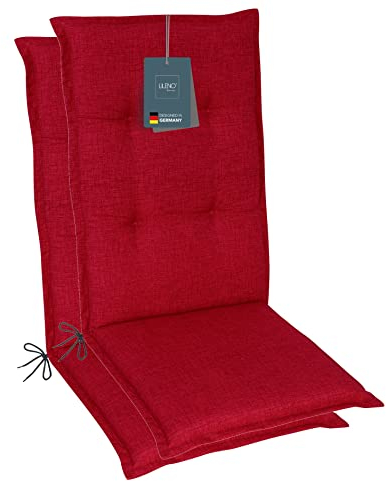 LILENO HOME Gartenstuhl Auflagen als [2er Set - Hochlehner] in Bordeaux - Bequeme Liegen als Sitzauflagen für Gartenmöbel - Stuhlkissen für Gartenstühle und Klappstühle