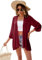 Ietaoo Gilet Long Femme Été Kimono Cardigan Mousseline de Soie Cardigan de Plage Bohème 3/4 Manches Léger Cache-Maillots Plage Veste Vin Rouge L