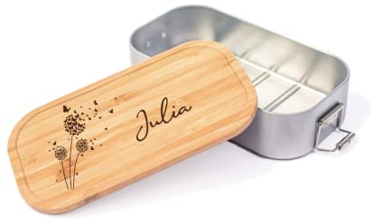 Farbwuselei - Personalisierte Brotdose für Kinder und Erwachsene Pusteblume Robuste Individuelle Edelstahl Brotdose mit Namen - Geschenke Lunchbox (große Brotdose 1100ml)