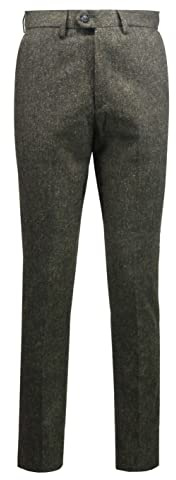 Xposed DANE - Men’s Classic Green Tweed Trousers Vintage Styled Tailored Fit Formal Suit Pants
