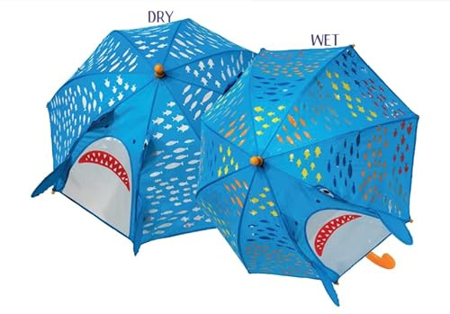 Floss & Rock Kinder-Regenschirm mit 3D-Farbwechsel, Hai-Design, 55,9 cm, Blau, 22 inch, Traditionell