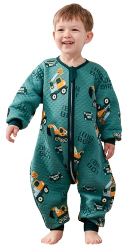 LILBESTIE Kleinkind Schlafsack, Babyschlafsack aus Weicher Baumwolle mit Füßen 1,5 TOG, Tragbare Decke mit Langarm Schlafsack für Alle Jahreszeiten (Baggerr, 3-5.5 Jahre)