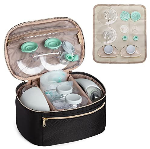 Fasrom Wearable Breast Pump Bag Compatible with Elvie Pumps and Medela Pump in Style, Portable Carrying Case with Waterproof Mat for Working Moms Travel, Black (Bag only, Patent Design)