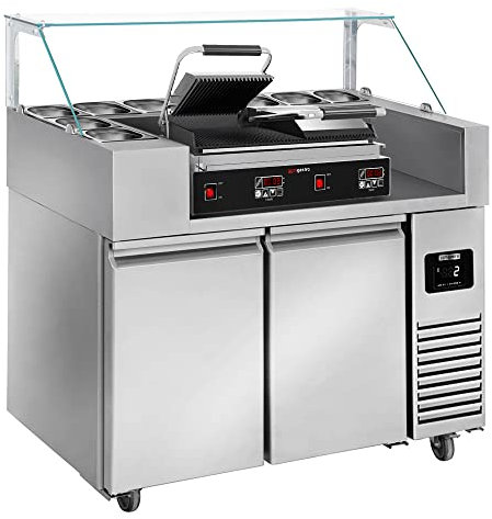 GGM Gastro | ZBF127DN#DKGJ542 | Zubereitungstisch - 1210mm - 2 Türen - für 9x GN 1/6 - inkl. Kontaktgrill