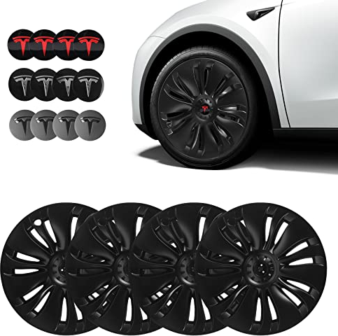 BASENOR 2025 2024 2023 2022 2021 Tesla Model Y Radabdeckung 19 Zoll Hubcap Radnabenkappen OEM Felgenschutz Abdeckung Ersatz Matte Black Hubcaps Outdoor Zubehör Set von 4