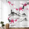 ASDCXZ Duschvorhang Pflaumenblüte 180x200 cm, Asiatische Chinesische Malerei Pflaumenblüte Peak Tempel Waschbar Duschvorhänge Polyester Textil Wasserdicht Duschvorhang für Badewanne mit 12 Haken