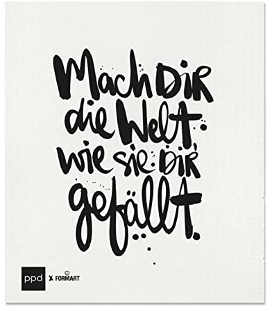 ReWu Schwammtuch Spüllappen Mach Dir Die Welt Wie Sie Dir Gefällt Schriftzug Weiß Schwarz Küchentuch Spültuch Putztuch Geschirrtuch Reinigungstuch Küchenzubehör 17,2 x 20 cm