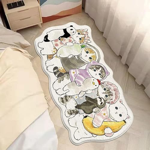 POPUPWAVE Teppich Waschbar für Schlafzimmer 40 x 120 cm, Niedlicher und lustiger Kinder-Teppich, modern, Bedruckt, weiß, unregelmäßige Form für Eingangsbereich(DREI Hunde) (Party Katze)