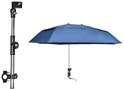 perfk Sombrilla para Silla con Abrazadera, Sombrilla Universal Ajustable para Silla de Playa, Protección Solar, Sombrilla para Cochecitos, Sillas de Ruedas, Azul Doble Capa
