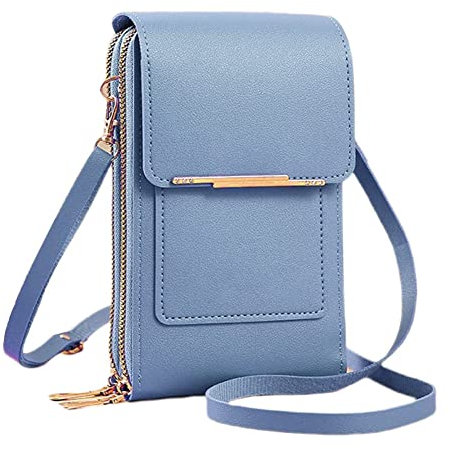 Petit Sac Bandouliere Telephone Portable Petit Sac à Bandoulière Léger en Similicuir Pochette Telephone Portable Porte Monnaie Mini Étui Pochette Sacoche pour Femmes Filles (Bleu)