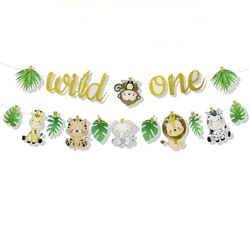Wild One Banner, Wild One Jungle Animal Birthday Banner Baby's First Birthday Bunting Baby Shower Banner for Birthday Party Decorations Y7DWLYLQ