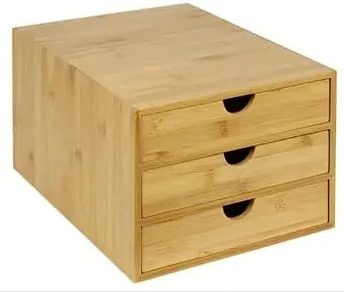 Bamboo Drawer For Home Office For Desktop Tidy A4 Sturdy Stationary Storage Organiser 3 Tier Wood Desk Top Table Drawers