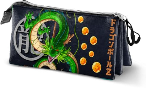 Dragon Ball (Bola de Dragón) Shenron-Estuche Portatodo Triple, Azul Oscuro, 23 x 11 cm