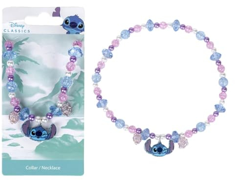 STITCH CERDÁ Life's Little Moments Collier Couleur Bleu, Rose et Violet - Fabriqué avec des matériaux résistants - Clip avec Le Visage de Produit Original conçu en Espagne