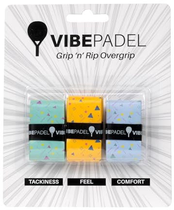 VIBEPADEL Grip 'n' Rip - Overgrip de pádel Antideslizante para Pala de pádel, Pickleball, Squash, bádminton, Paquete de 3, (Paquete Mixto Retro) - Accesorio Ideal para Pala de pádel