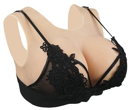 KUMIHO Faux Sein Silicone Col rond avec dos creux Plastron réaliste pour Crossdresser Transgenres Drag Queen Mastectomie Rempli de coton E Cup Blanc Ivoire