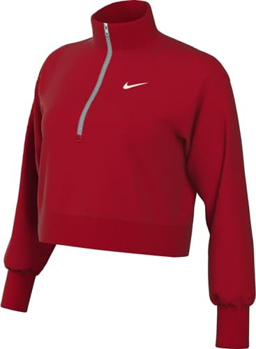 Nike Damen Long Sleeve Top W NSW Phnx FLC Qz Crop, University Red/Sail, DQ5767-657, M