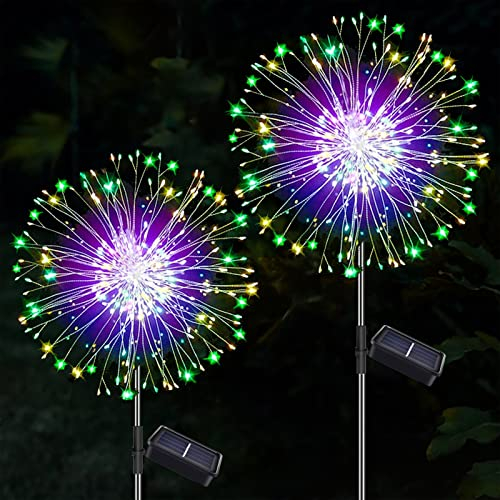 yowin Lampe Solaire Exterieur Jardin 2 Pièces 150 LED Feu d'artifice Solaire, 8 Modes Éclairage Extérieur Solaire, Étanche Lampe Solaire de Pissenlit pour Jardin Pelouse Terrasse Deco - Multicolore