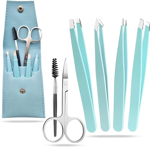 Pinzas cejas, pinzas depilar profesionales, Set 4 tipos pinza depilar, un cepillo cejas y tijeras cejas. Regalo pareja, Pinzas cejas profesional, Pinza ceja Pinzas de depilar.
