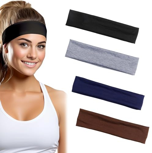 LEOEASIY 4 Stück Haarband Damen, Haarband Sport, Haarbänder für Damen, Sport Haarband Damen, Haarband Damen Schmal,Haarbänder, Atmungsaktiv und Schweißabsorbierend, Zum Laufen, Yoga, Training
